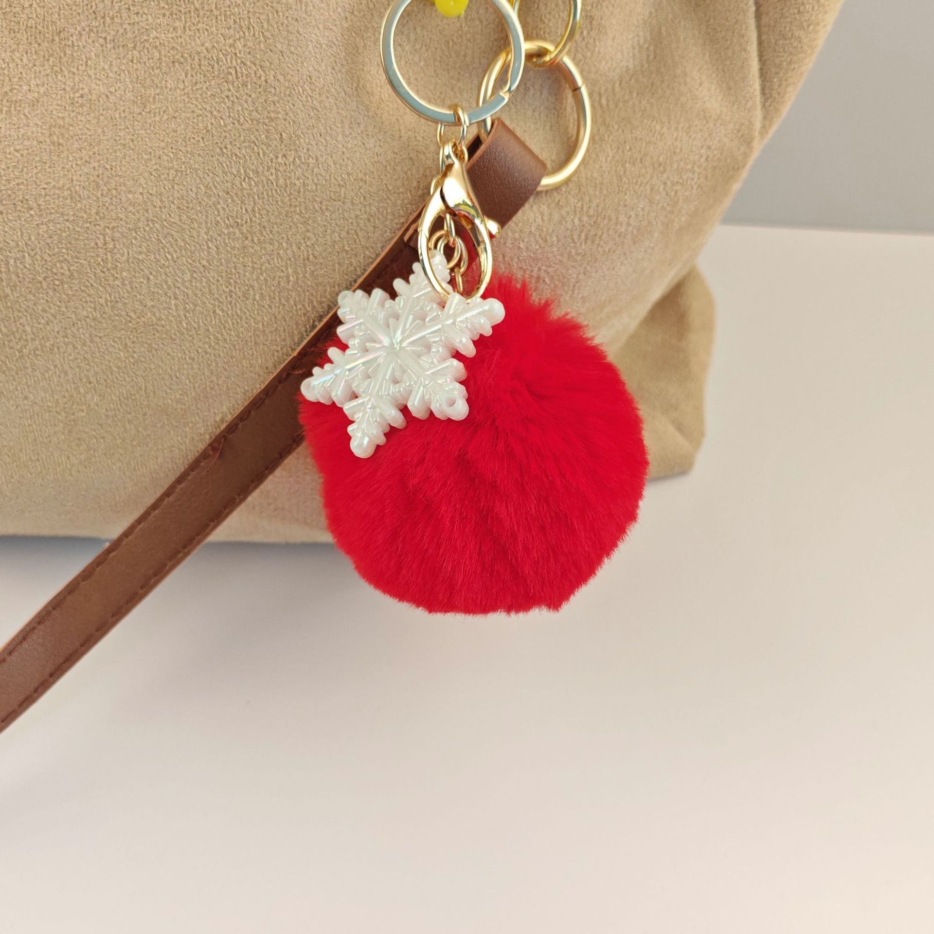 Wholesale Snowflake fur ball keychain